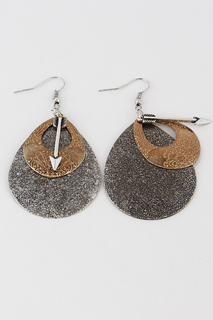 Metallic Flat TearDrop Earrings With Arrow Detail 7ABG1